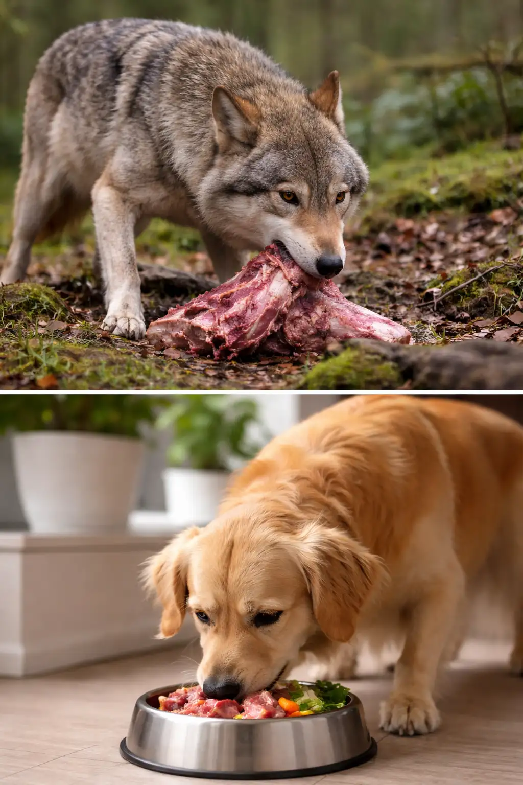 Jämförelse mellan varg och hund vid ätande