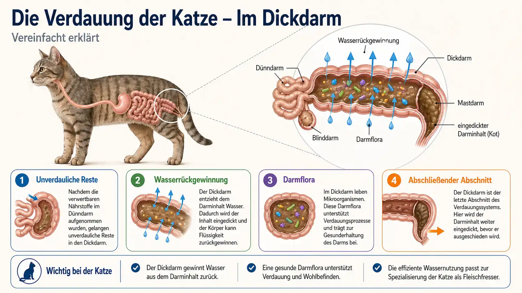 Schematische Darstellung Verdauung Dickdarm Katze